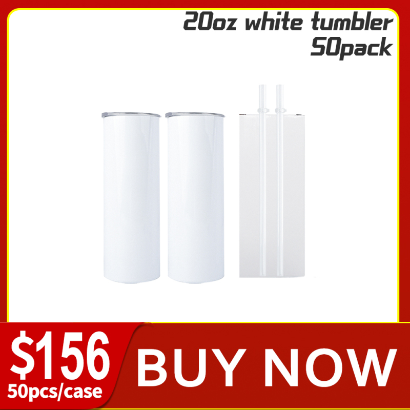 20oz Straight Skinny Tumbler Sublimation Mug Blanks White - 60 Pack