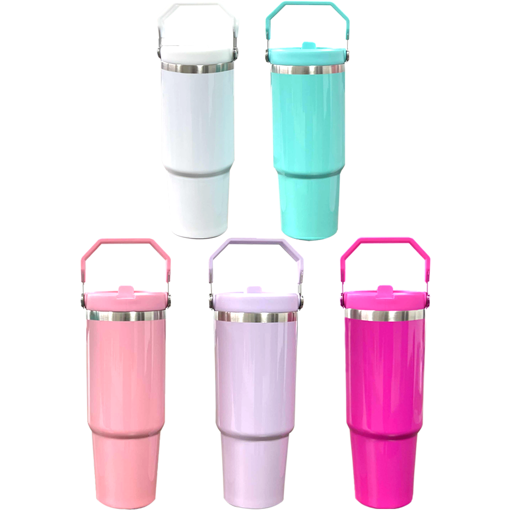 KOCDAM 25Pack 30oz Flip Sublimation Glossy Macaron Straw Bottles