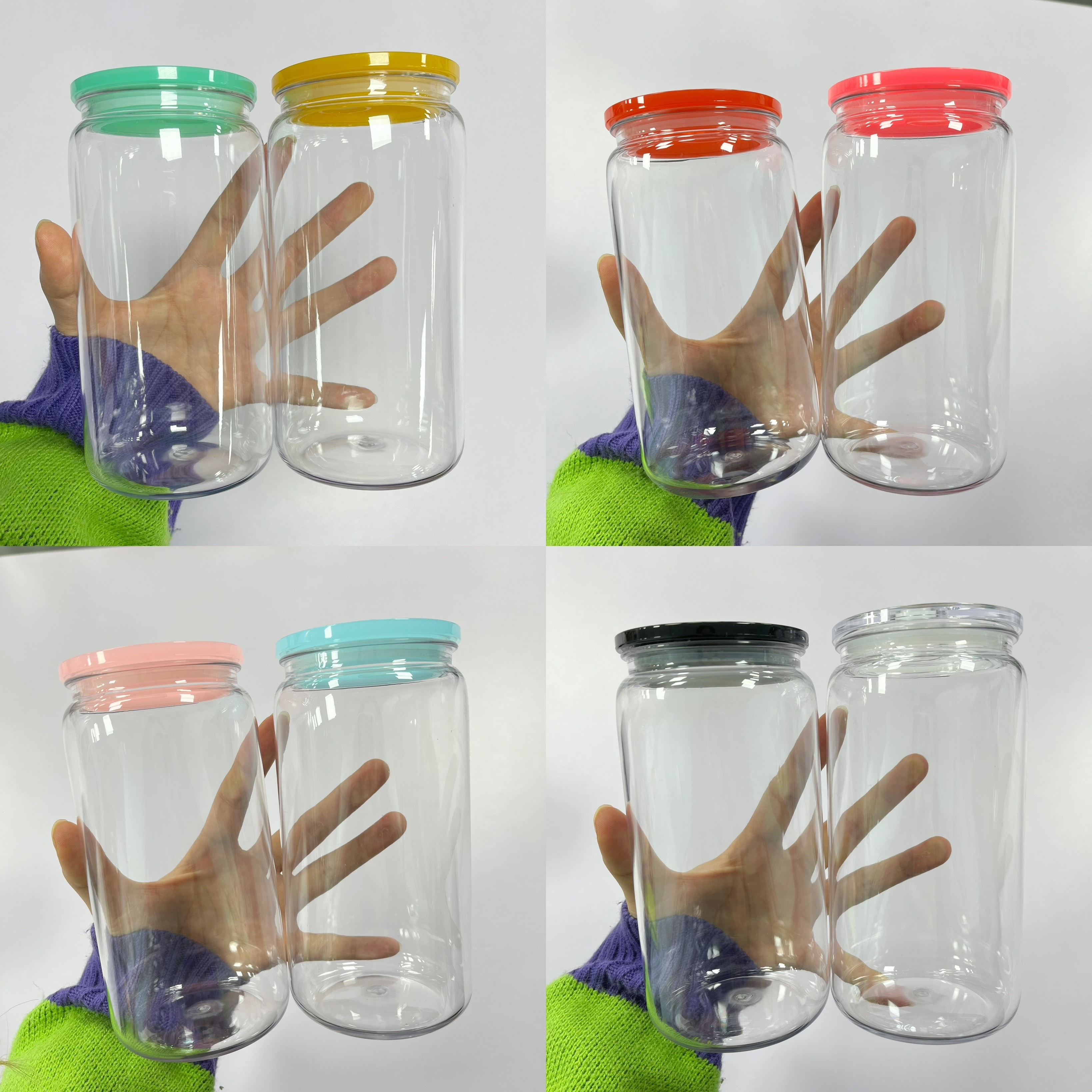 50 Pack 16oz Plastic Cups With Plastic Colors Lids and Plastic Straw