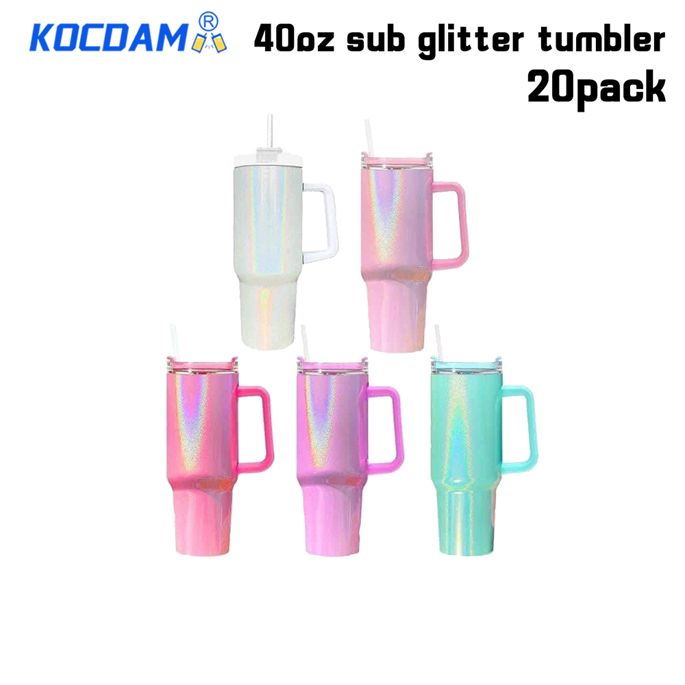 KOCDAM 20 Pack 40oz Sublimation Shimmer Colors Mug with Straw
