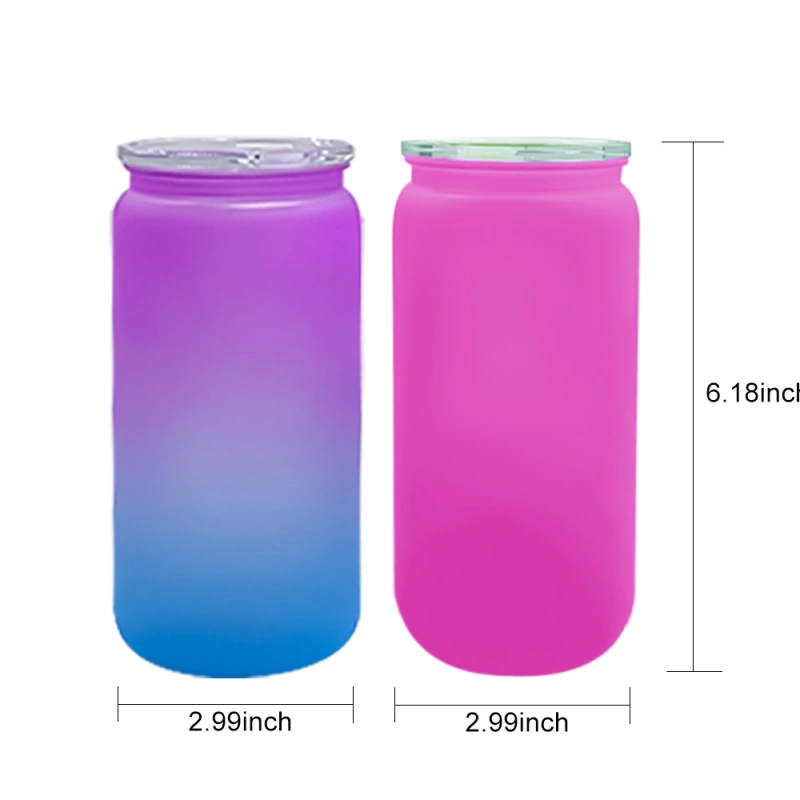 KOCDAM 50PACK 16oz Ombre or Color Frosted Plastic Libby can with Clear Plastic lids And Clear Plastic Straw