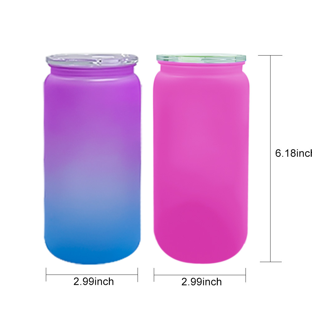 KOCDAM 50PACK 16oz Ombre or Color Frosted Plastic Libby can with Clear Plastic lids And Clear Plastic Straw