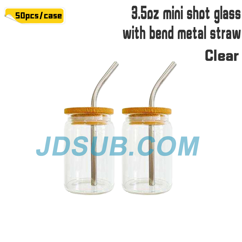 KOCDAM 50pack 3.5oz Mini Clear Frosted Glass Cans With Bend Metal Straws