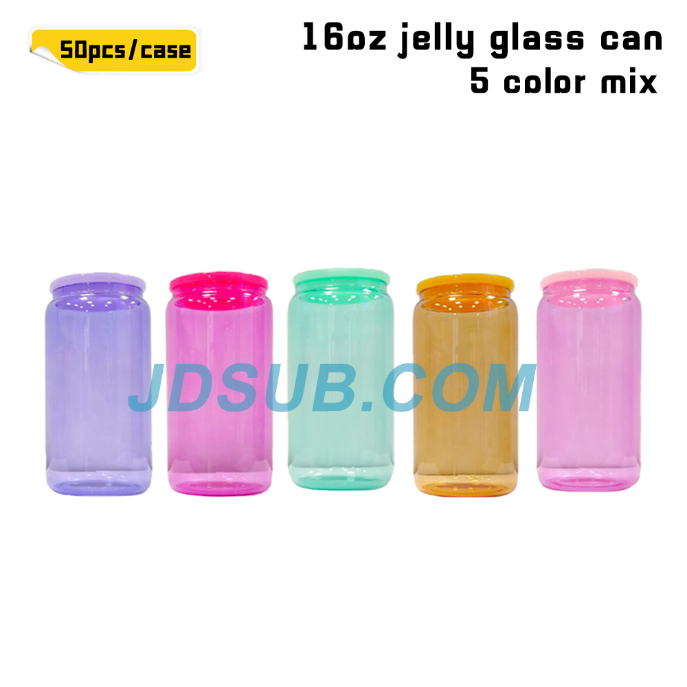 KOCDAM 25/50 Pack 16oz Sublimation Jelly Glass Jar With Plastic Lids And Plastic Straw
