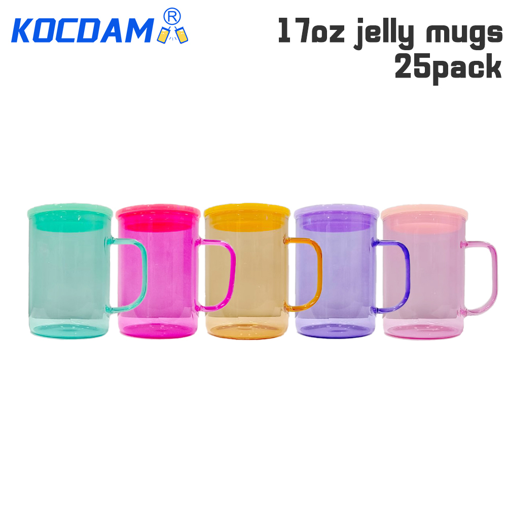 KOCDAM 25Pack 17oz Sublimation Jelly Mugs With Plastic Lids And Plastic Straw