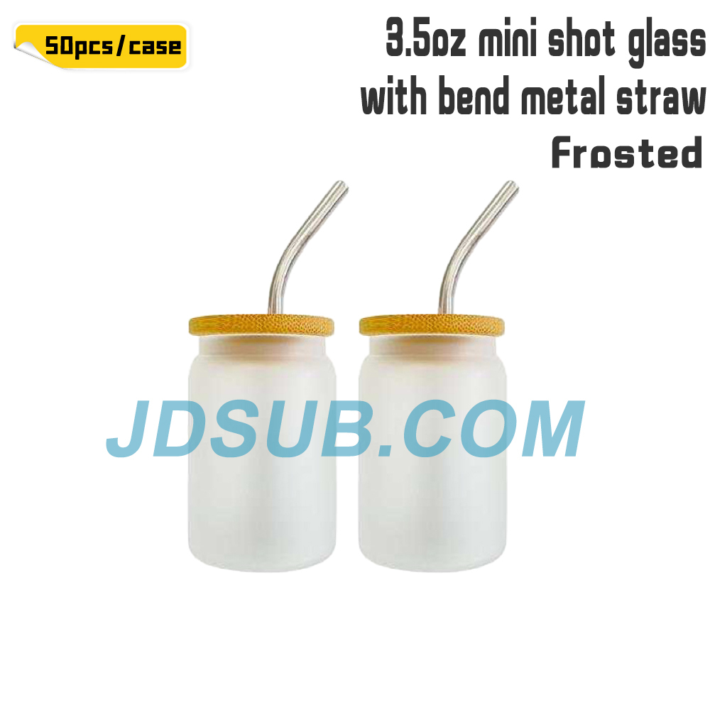 KOCDAM 50pack 3.5oz Mini Clear Frosted Glass Cans With Bend Metal Straws