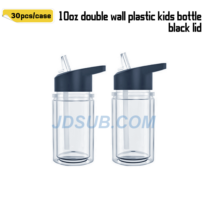 KOCDAM 30/50Pack 10oz Doube Wall Snow Globe Plastic Kids Bottles With Black Lids Or Colors Lids