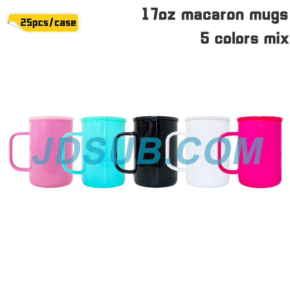 KOCDAM 25Pack 17oz Macaron Sublimation Glass Mugs With Plastic Lids And Plastic Straw