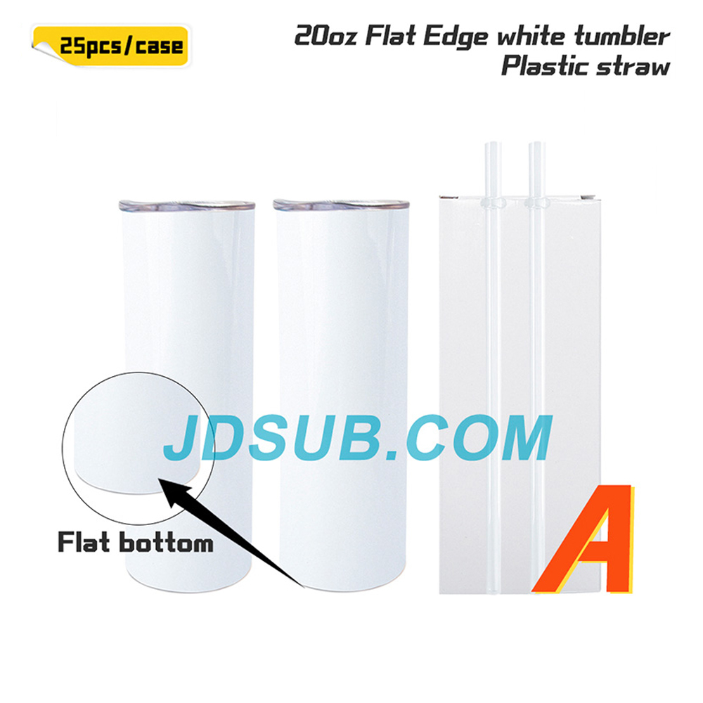 KOCDAM 25 Pack New Style 20oz Flat Edge White Sublimation Tumbler with Straw