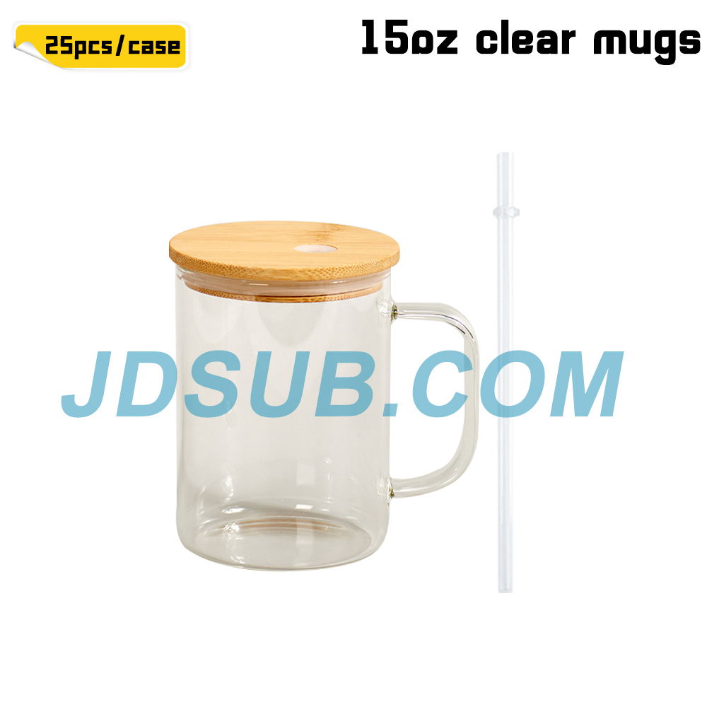 KOCDAM 25 Pack 15oz Sublimation Frosted Mugs with Bamboo Lids and Plastic Straw