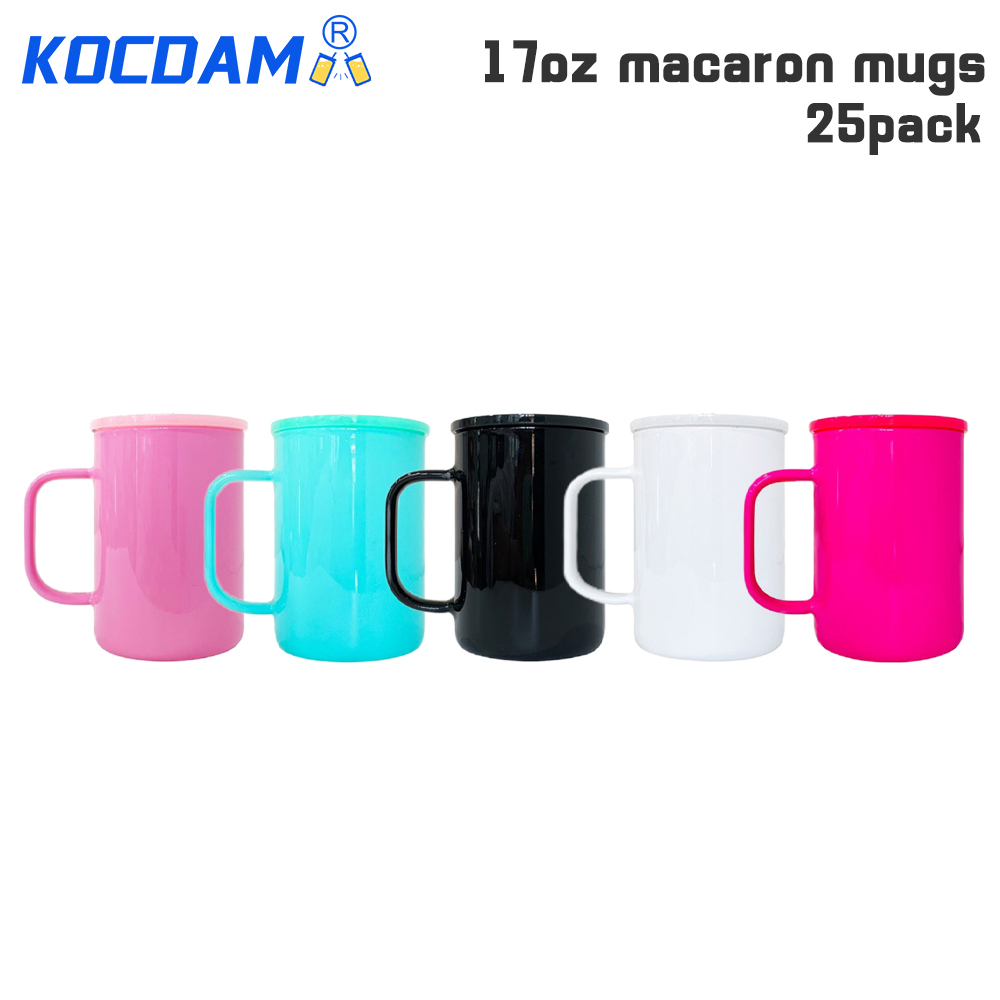 KOCDAM 25Pack 17oz Macaron Sublimation Glass Mugs With Plastic Lids And Plastic Straw