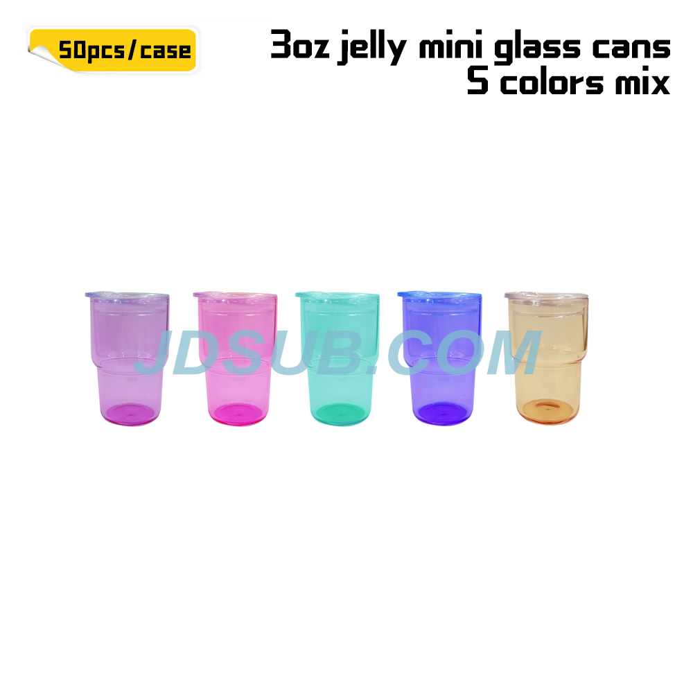 KOCDAM 50Pack 3oz Sublimation Jelly Glass Can With Plastic Lids And Plastic Straw