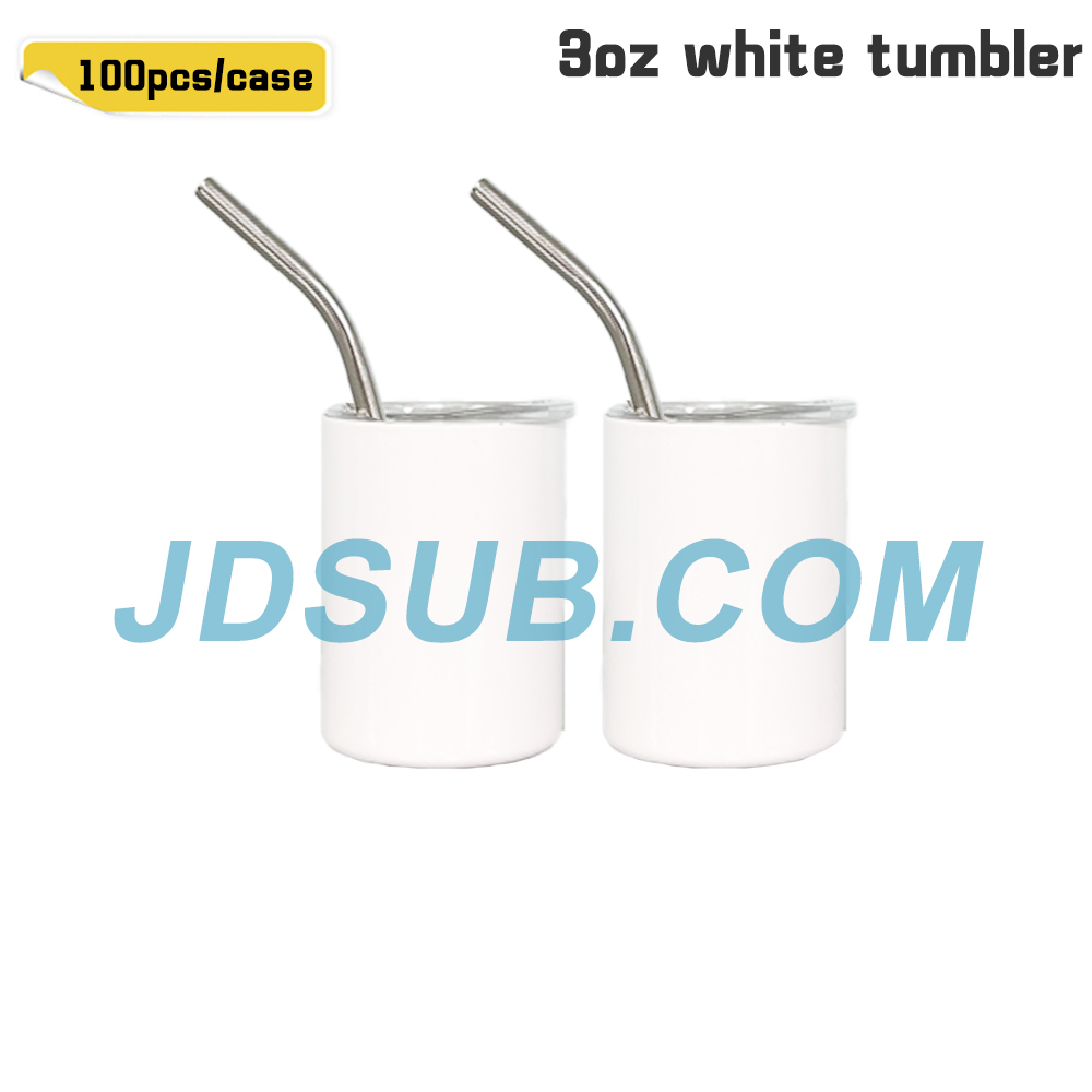 KOCDAM 100 Pack 3oz Sublimation Stainless Steel Wihte Tumbler With Bend Metal Straw