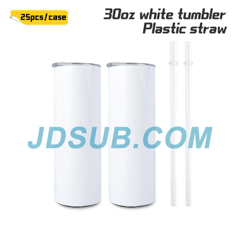 KOCDAM 25Pack 30oz White Sublimation Straight Skinny Tumbler Blanks with Plastic Straws