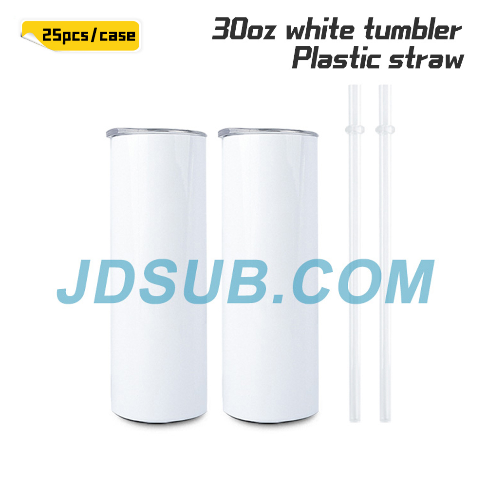 KOCDAM 25Pack 30oz White Sublimation Straight Skinny Tumbler Blanks with Plastic Straws