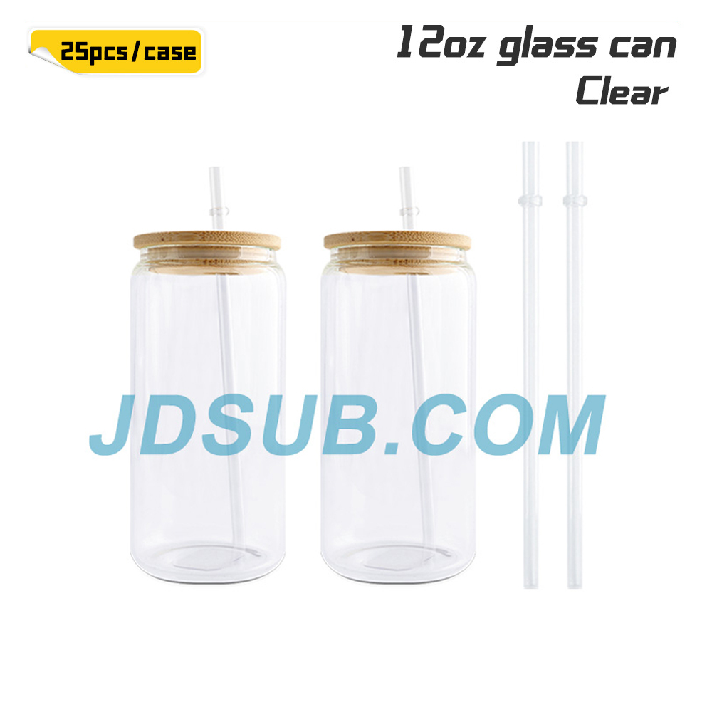 KOCDAM 25/50 Pack 12oz Sublimation Frosted Clear Glass Jar with Bamboo Lids and Plastic Straw