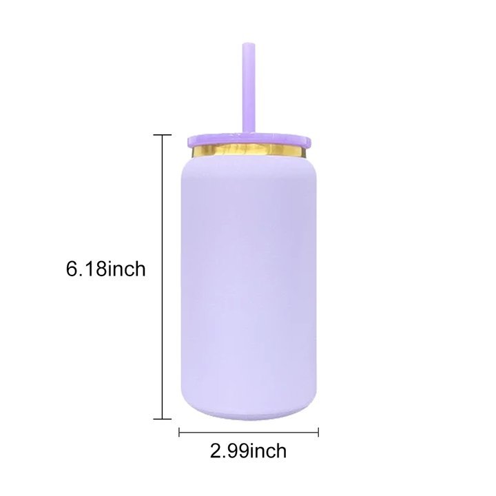 KOCDAM 25 Pack 16oz Blank powder coated Stainless Steel Can Gold Underneath With Color Plastic Lids and Color straw
