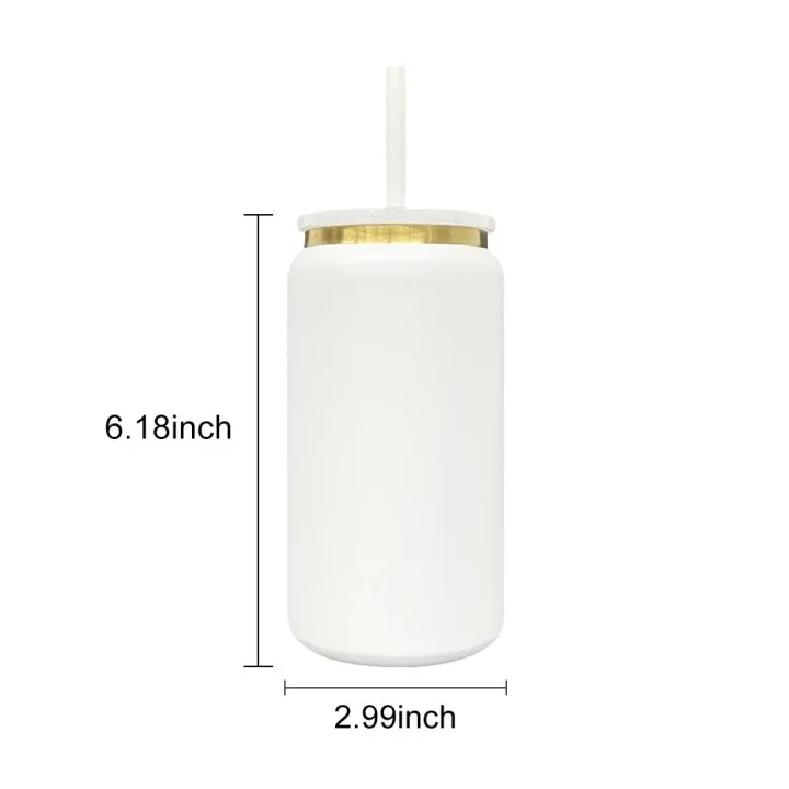 KOCDAM 25 Pack 16oz White and Black Blank Powder Coated Vacuum Stainless Steel Can Gold Underneath With Color Plastic Lids and Color straw