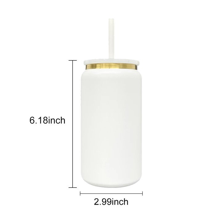 KOCDAM 25 Pack 16oz White and Black Blank Powder Coated Vacuum Stainless Steel Can Gold Underneath With Color Plastic Lids and Color straw
