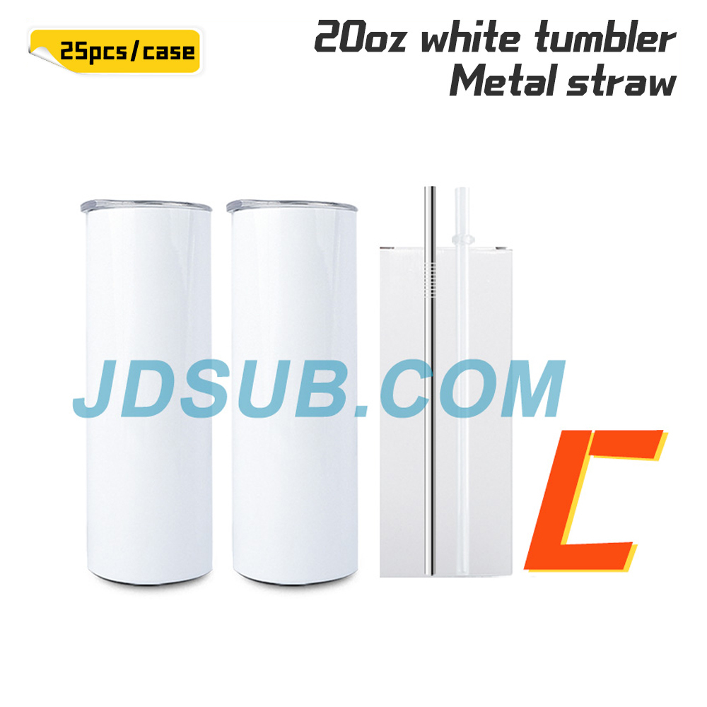 KOCDAM 25 Pack 20oz White Sublimation Straight Skinny Tumbler Blanks