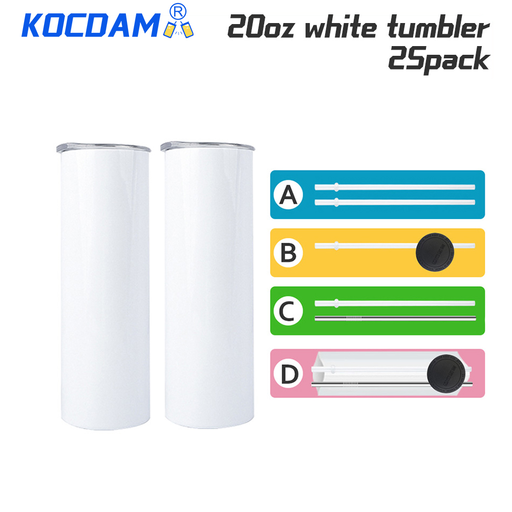 25 Pack 20oz White Sublimation Straight Skinny Tumbler Blanks