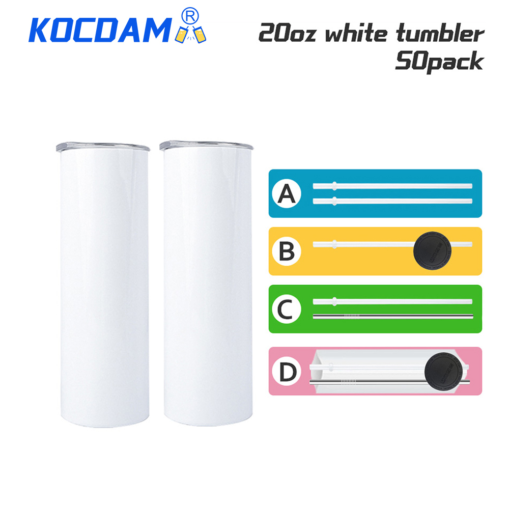 50 Pack 20oz White Sublimation Straight Skinny Tumbler Blanks