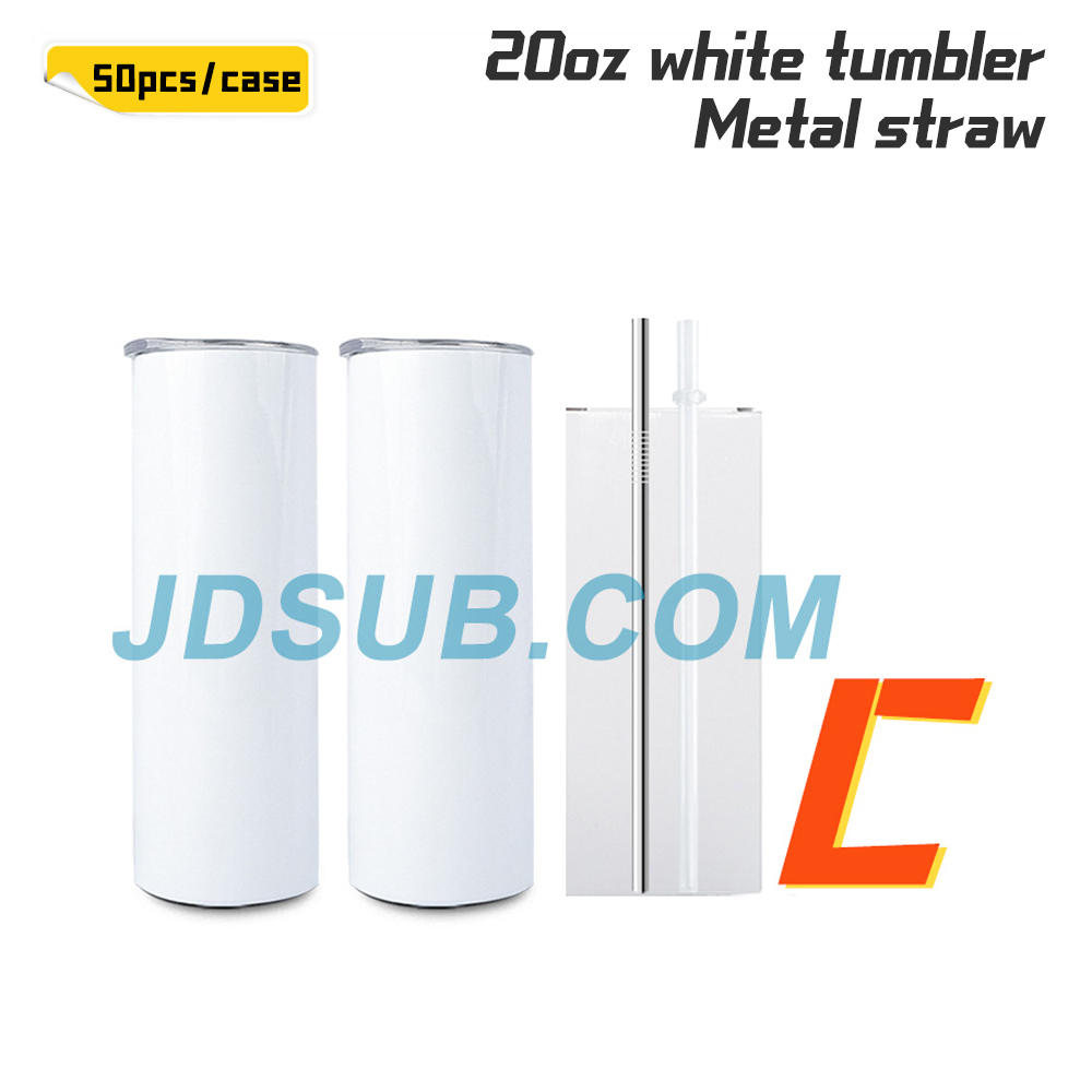 KOCDAM 50 Pack 20oz White Sublimation Straight Skinny Tumbler Blanks