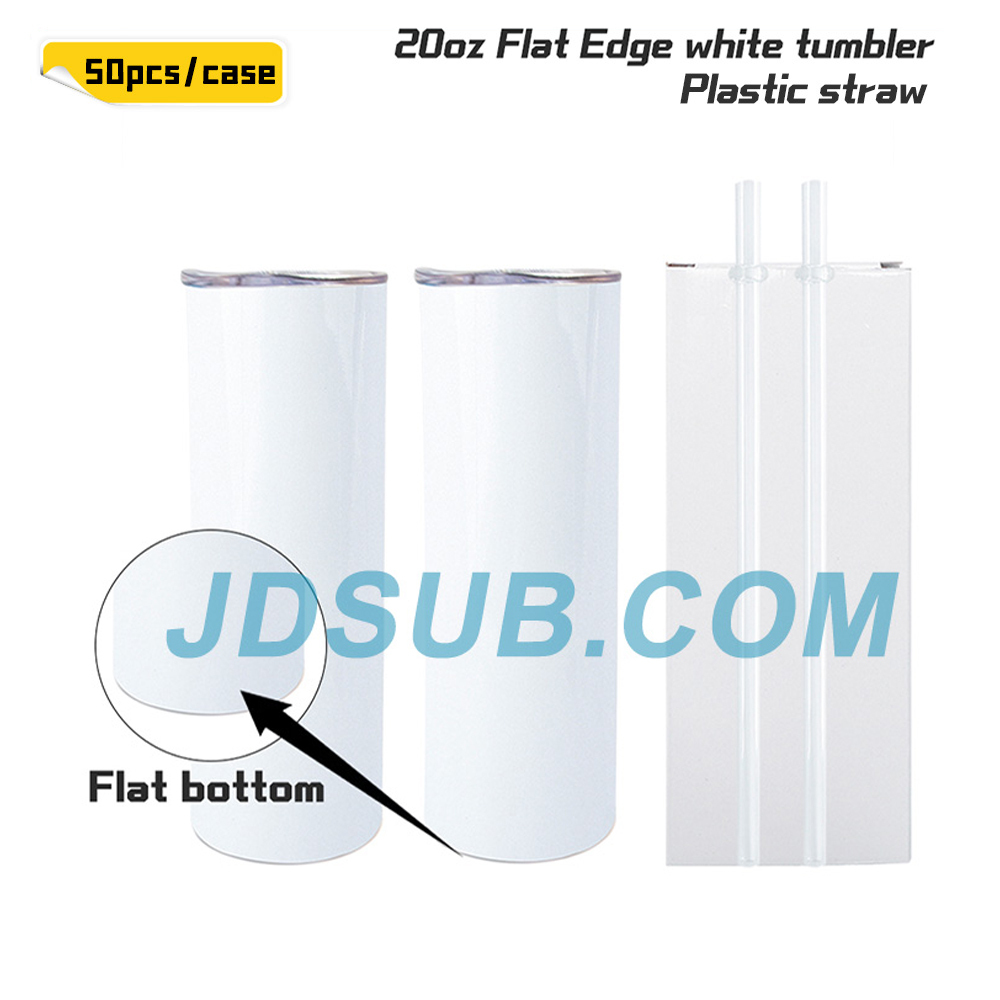 KOCDAM 50 Pack New Style 20oz Flat Edge White Sublimation Tumbler with Straw