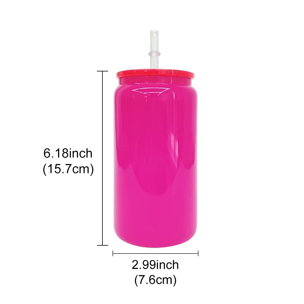 KOCDAM 25/50 Pack 16oz Sublimation Neon Glass Jar with plastic Lids and Plastic Straw