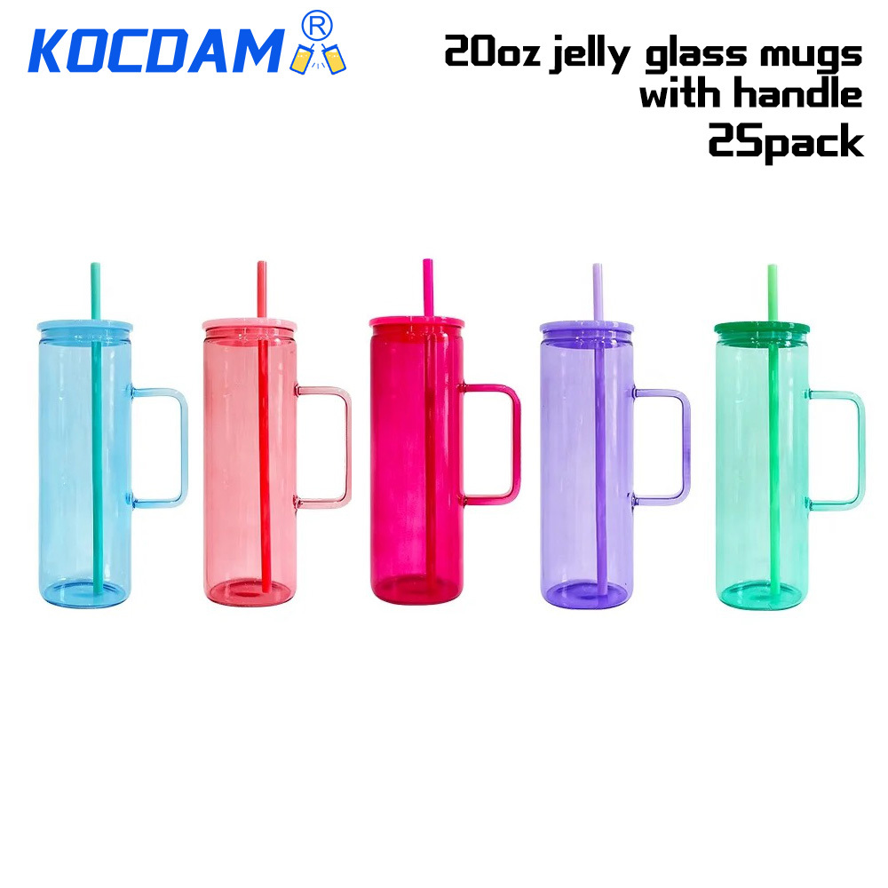 KOCDAM 25Pack 20oz Sublimation Jelly Mugs With Plastic Lids And Plastic Straw