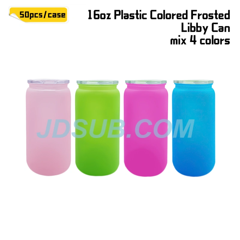 KOCDAM 50PACK 16oz Ombre or Color Frosted Plastic Libby can with Clear Plastic lids And Clear Plastic Straw