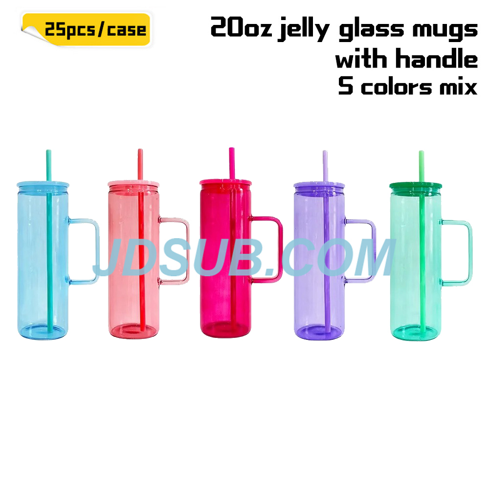 KOCDAM 25Pack 20oz Sublimation Jelly Mugs With Plastic Lids And Plastic Straw