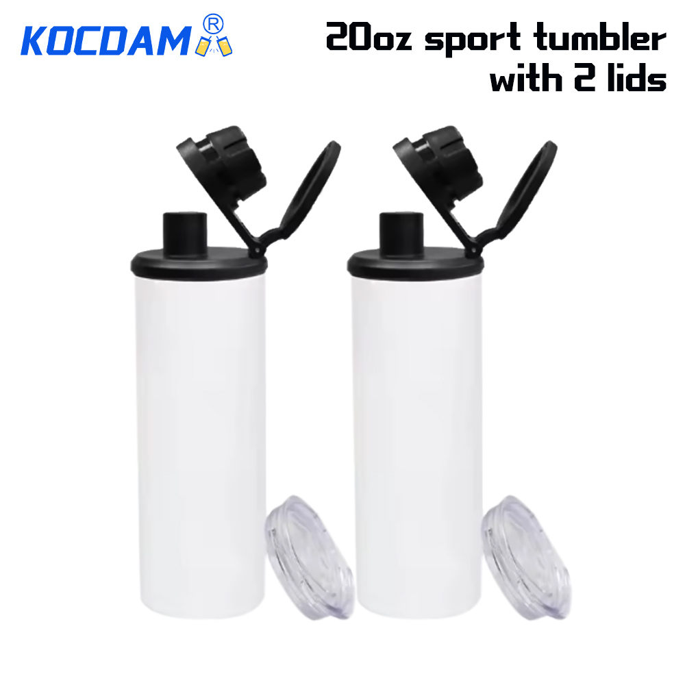 25 Pack 20oz  Straw Sport Water Tumbler Sublimation Tumbler with two lids