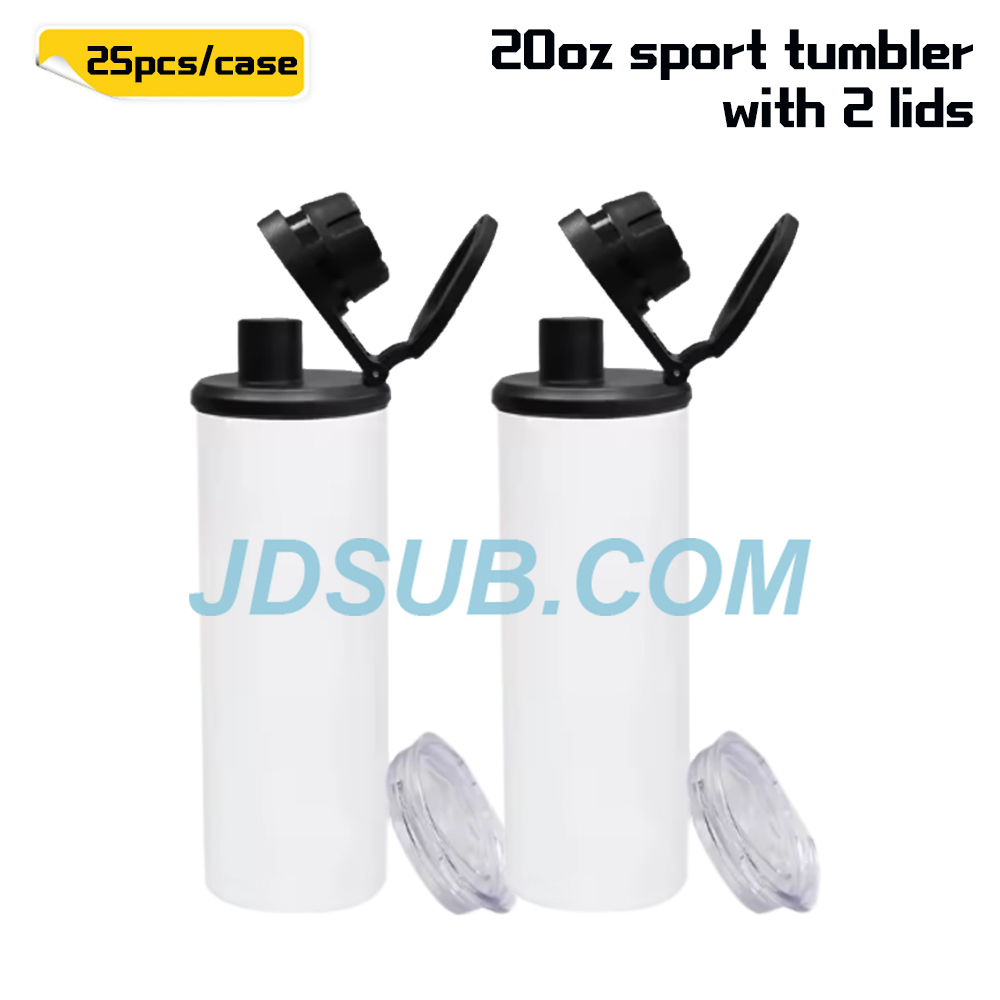 25 Pack 20oz  Straw Sport Water Tumbler Sublimation Tumbler with two lids