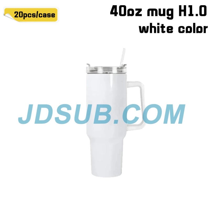 KOCDAM 20 Pack 40oz Sublimation Mug H1.0 White Color Handle with Straw