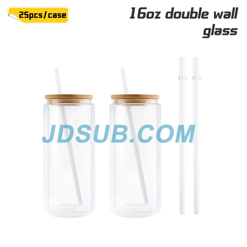 KOCDAM 25Pack 12oz 16oz 20oz Double Wall Sublimation Glass Can Snow Globe Beer Glass Can