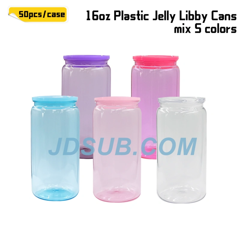 KOCDAM 50 Pack Colors 16oz Plastic Cups With Plastic Lids And Plastic Straw