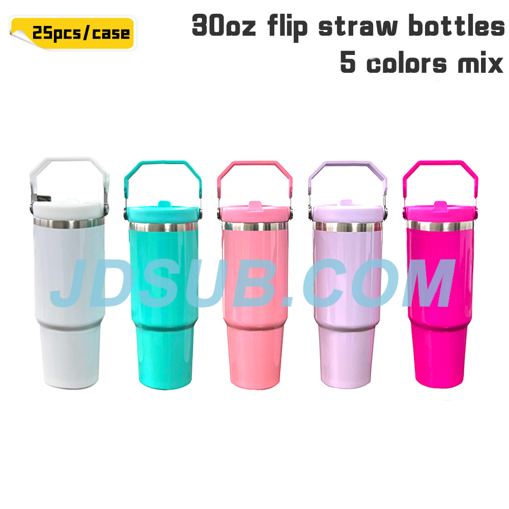 KOCDAM 25Pack 30oz Flip Sublimation Glossy Macaron Straw Bottles