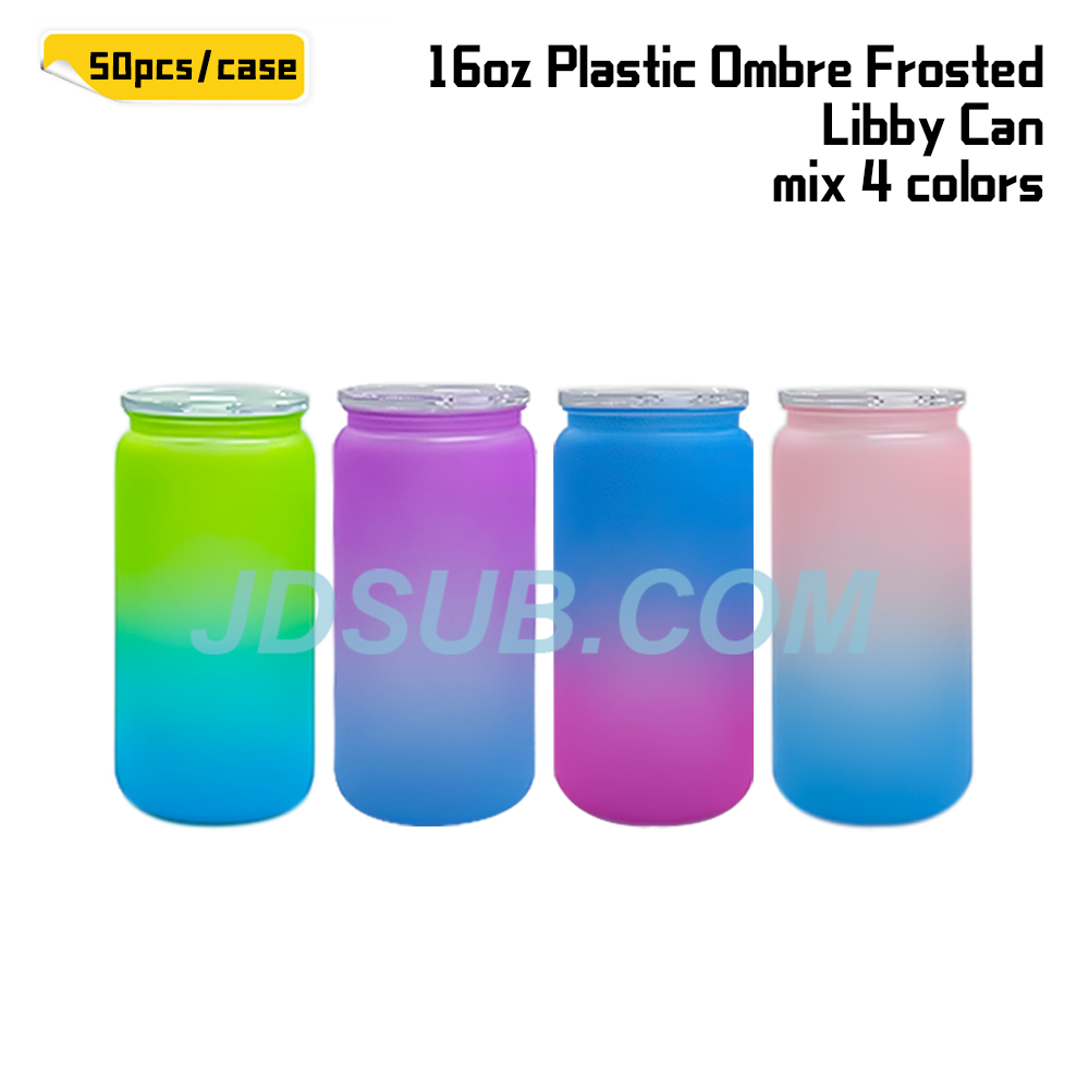 KOCDAM 50PACK 16oz Ombre or Color Frosted Plastic Libby can with Clear Plastic lids And Clear Plastic Straw