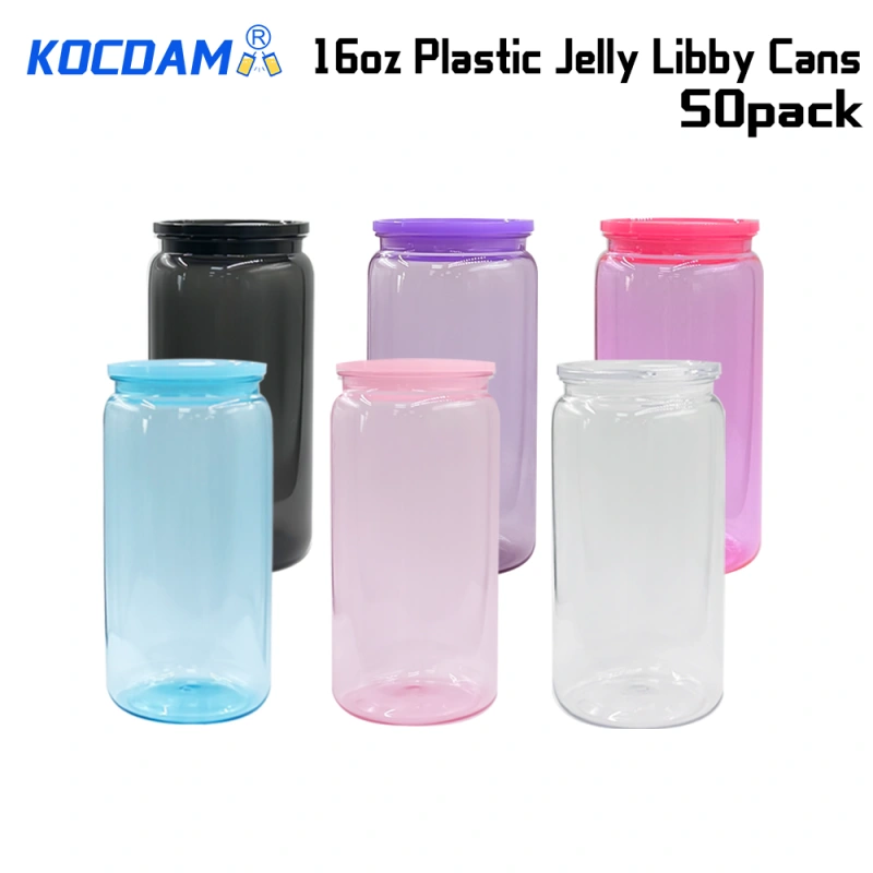 KOCDAM 50 Pack Colors 16oz Plastic Cups With Plastic Lids And Plastic Straw