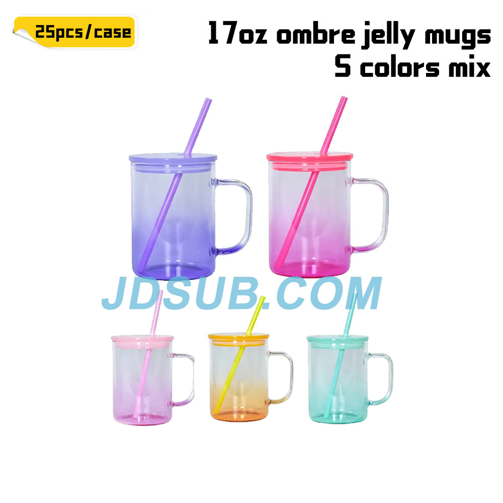 KOCDAM 25Pack Graident 17oz Sublimation Jelly Mugs With Plastic Lids And Plastic Straw