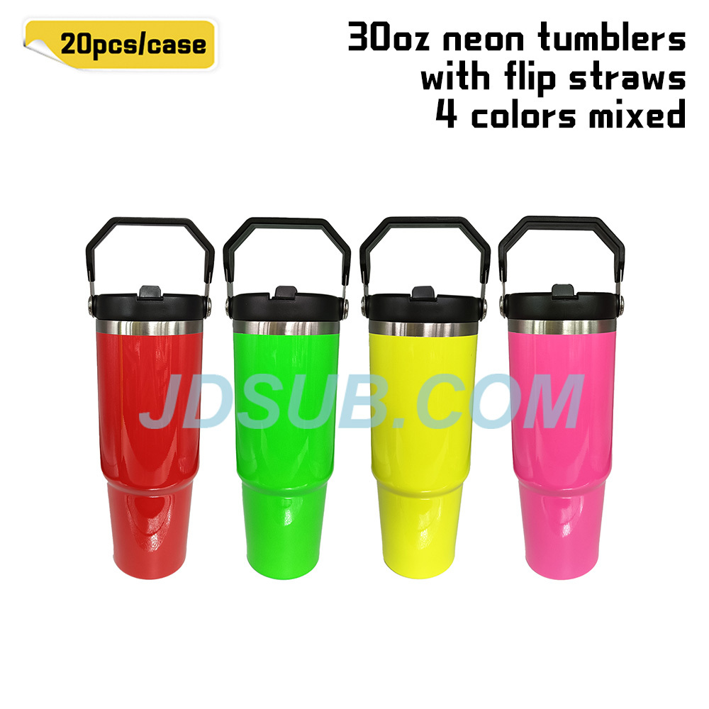 KOCDAM 20Pack 30oz Neon Flip Straw Sublimation Tumblers