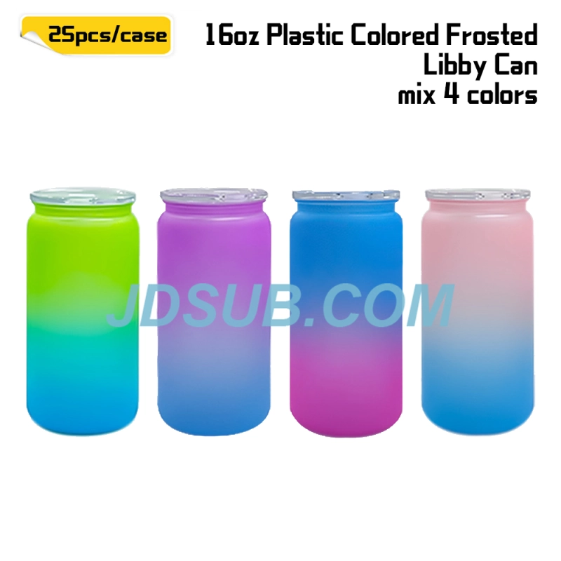 KOCDAM 25/50PACK 16oz Ombre or Color Frosted Plastic Libby can with Clear Plastic lids And Clear Plastic Straw