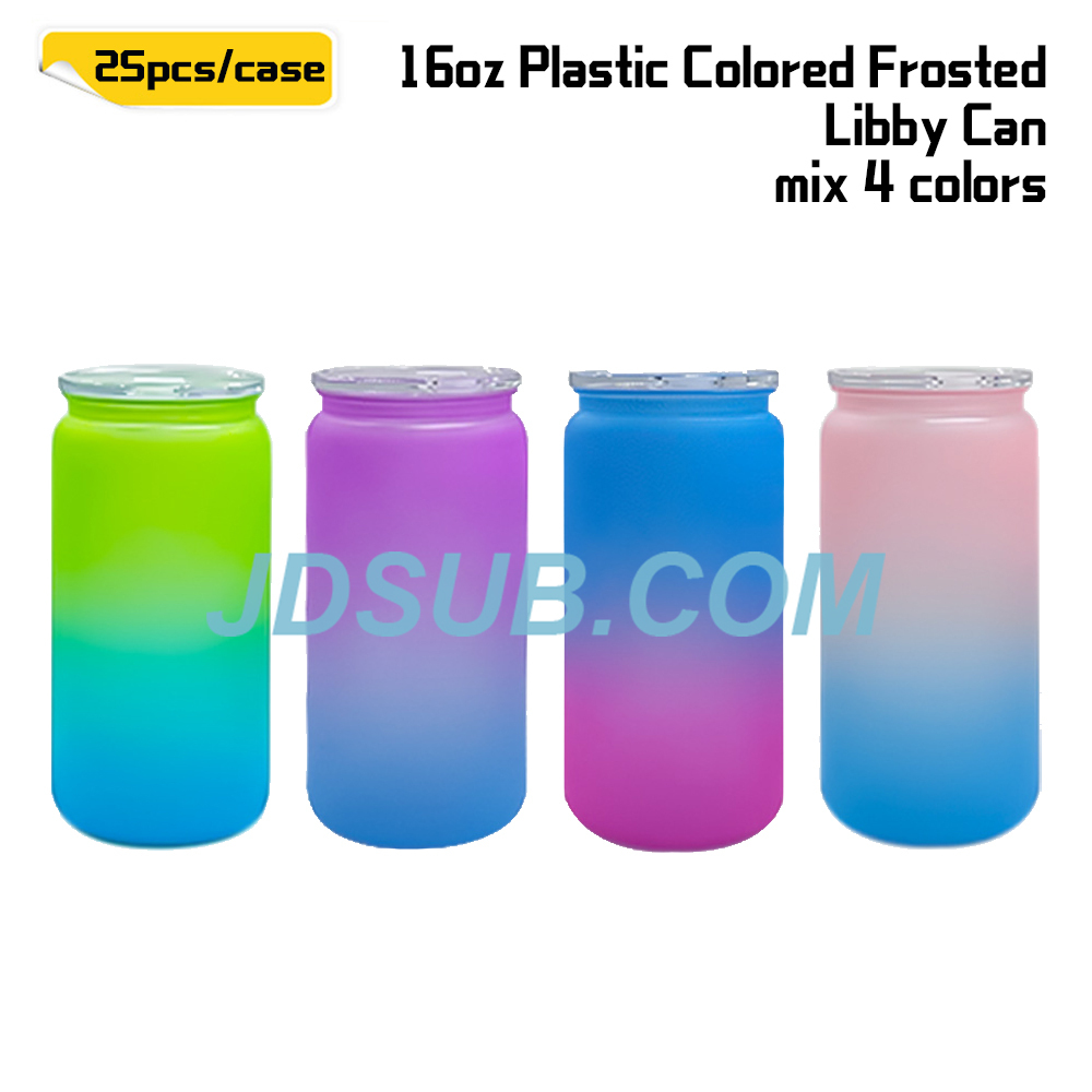 KOCDAM 25/50PACK 16oz Ombre or Color Frosted Plastic Libby can with Clear Plastic lids And Clear Plastic Straw