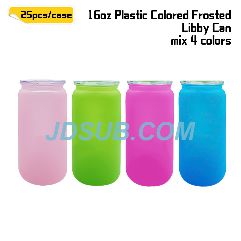 KOCDAM 25/50PACK 16oz Ombre or Color Frosted Plastic Libby can with Clear Plastic lids And Clear Plastic Straw