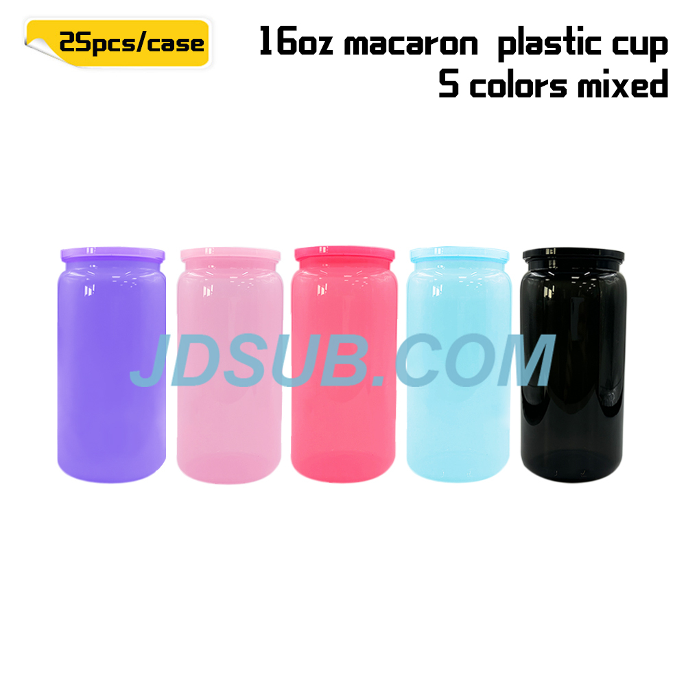 KOCDAM 25/50 Pack Macaron 16oz Plastic Cups With Colors Plastic Lids And Colors Plastic Straw