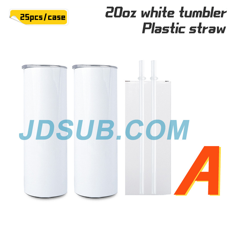 KOCDAM 25 Pack 20oz White Sublimation Straight Skinny Tumbler Blanks with Plastic Straws