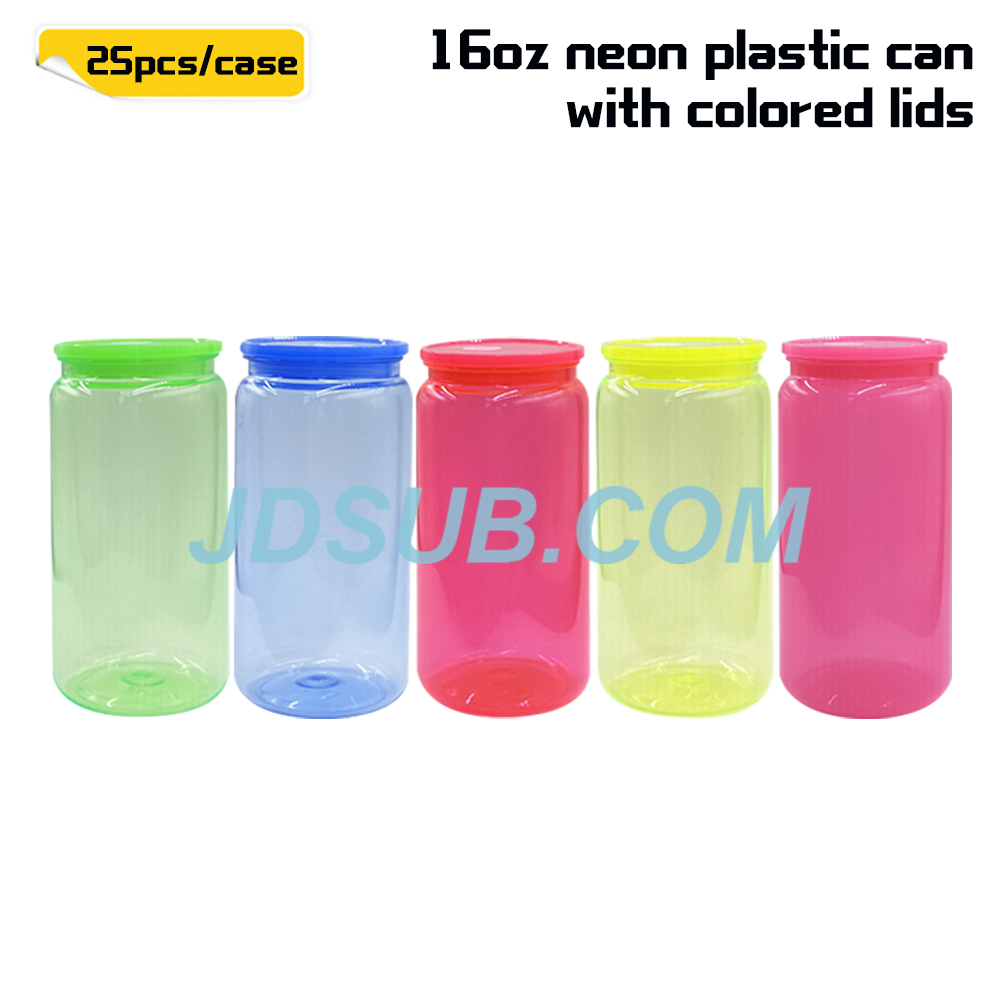 KOCDAM 25/50 Pack 16oz Neon Plastic Cups With Plastic Lids And Plastic Straw