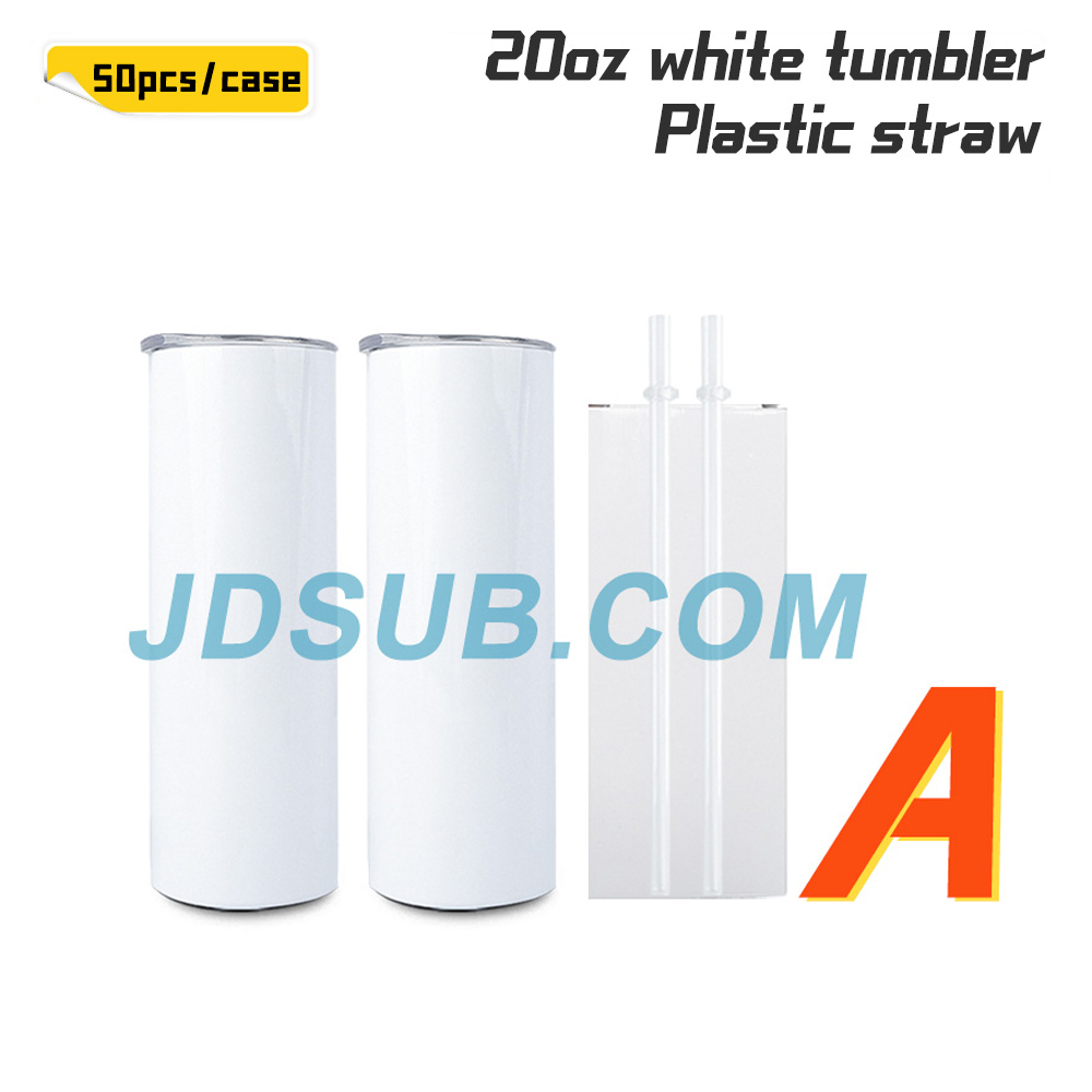 KOCDAM 50 Pack 20oz White Sublimation Straight Skinny Tumbler Blanks with Plastic Straws