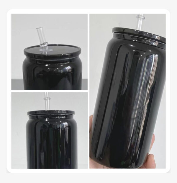 KOCDAM 25 Pack 16oz Sublimation Black Libby Glass Jar Can with plastic colored Lids and Plastic Straw
